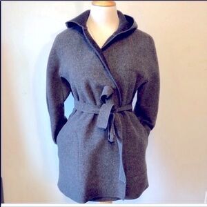 GAP-Gray Wool Blend Hooded Boho Tie Waist Wrap Trench Jacket/Coat-Size XS